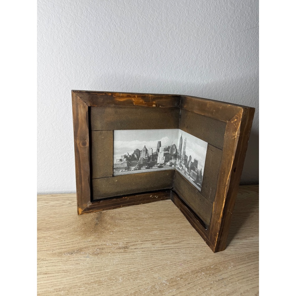 Rustic Wood Corner Picture Frame Distressed 90 Degree Angle Cityscape Decor NYC